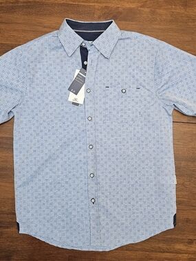 Boys' Light Blue Button-Down Shirt with Subtle Pattern